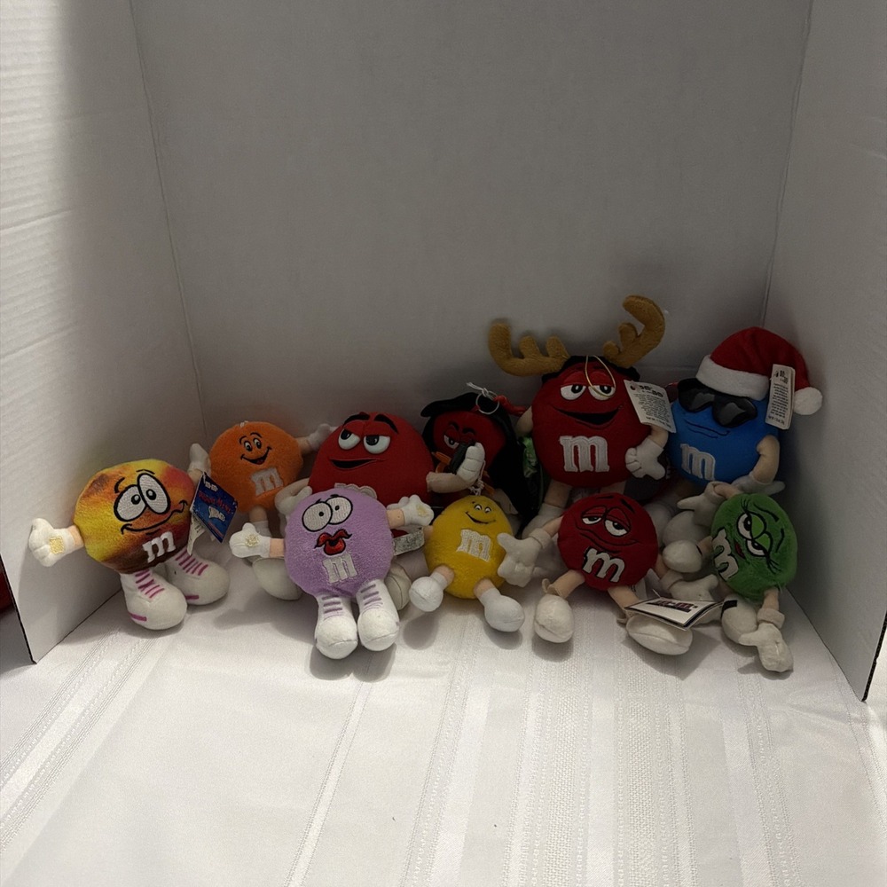 Vintage M&M's Plush Lot Red Blue Yellow Green Purple Christmas Advertising Toy